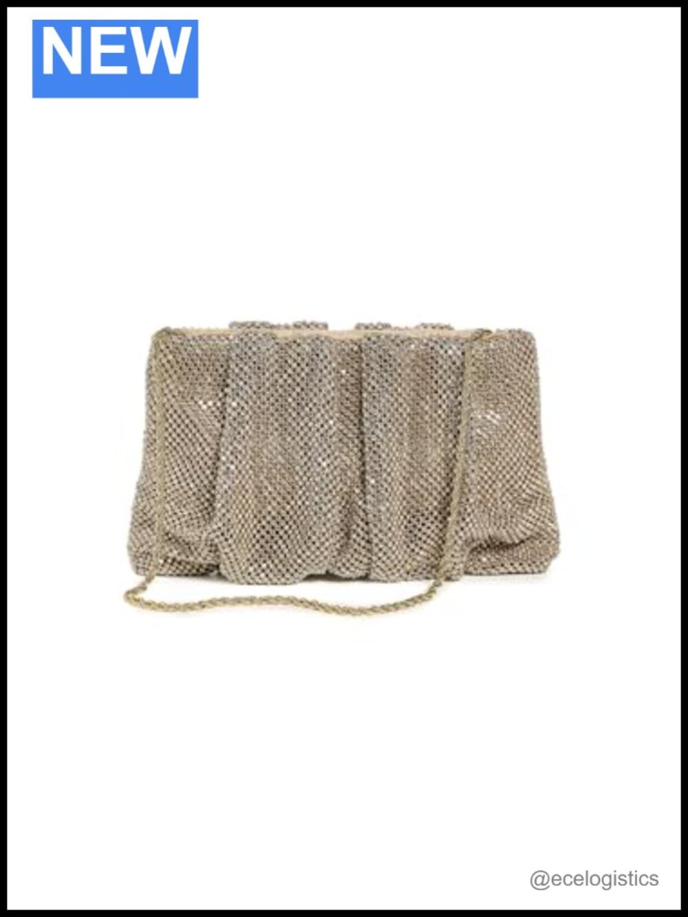 Faux Crystal Gathered Clutch Evening Bag with Optional Strap